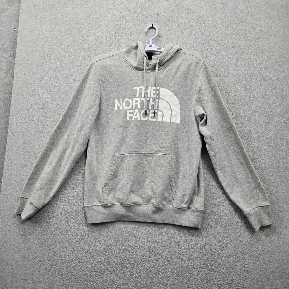 The North Face Men Hoodie M Gray Logo Activewear Drawstring Hooded Pockets